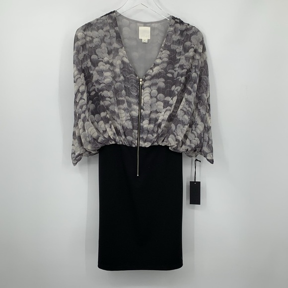 Line & Dot shift dress gray chiffon circle voluminous black straight skirt new S - Picture 1 of 4